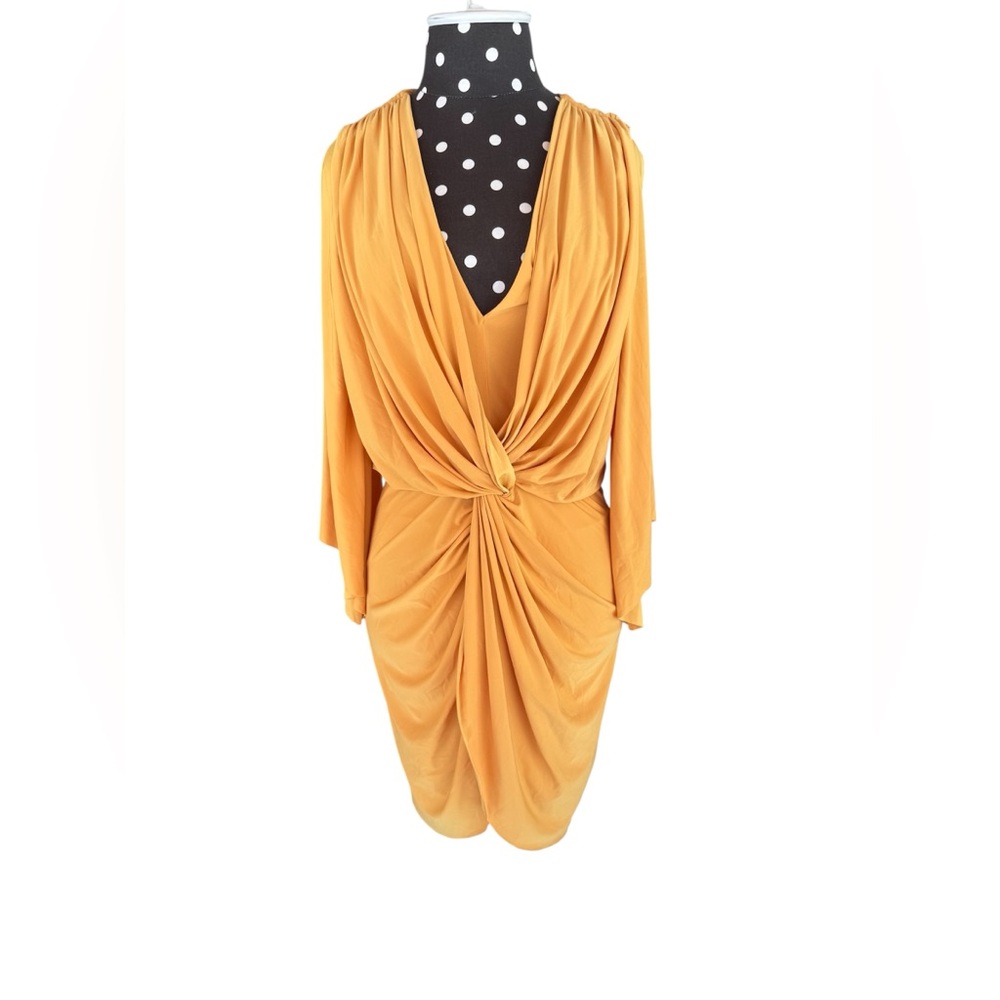 MISA LA Mustard Yellow Twist Front Long Sleeve Mini Dress XS - Picture 2 of 8